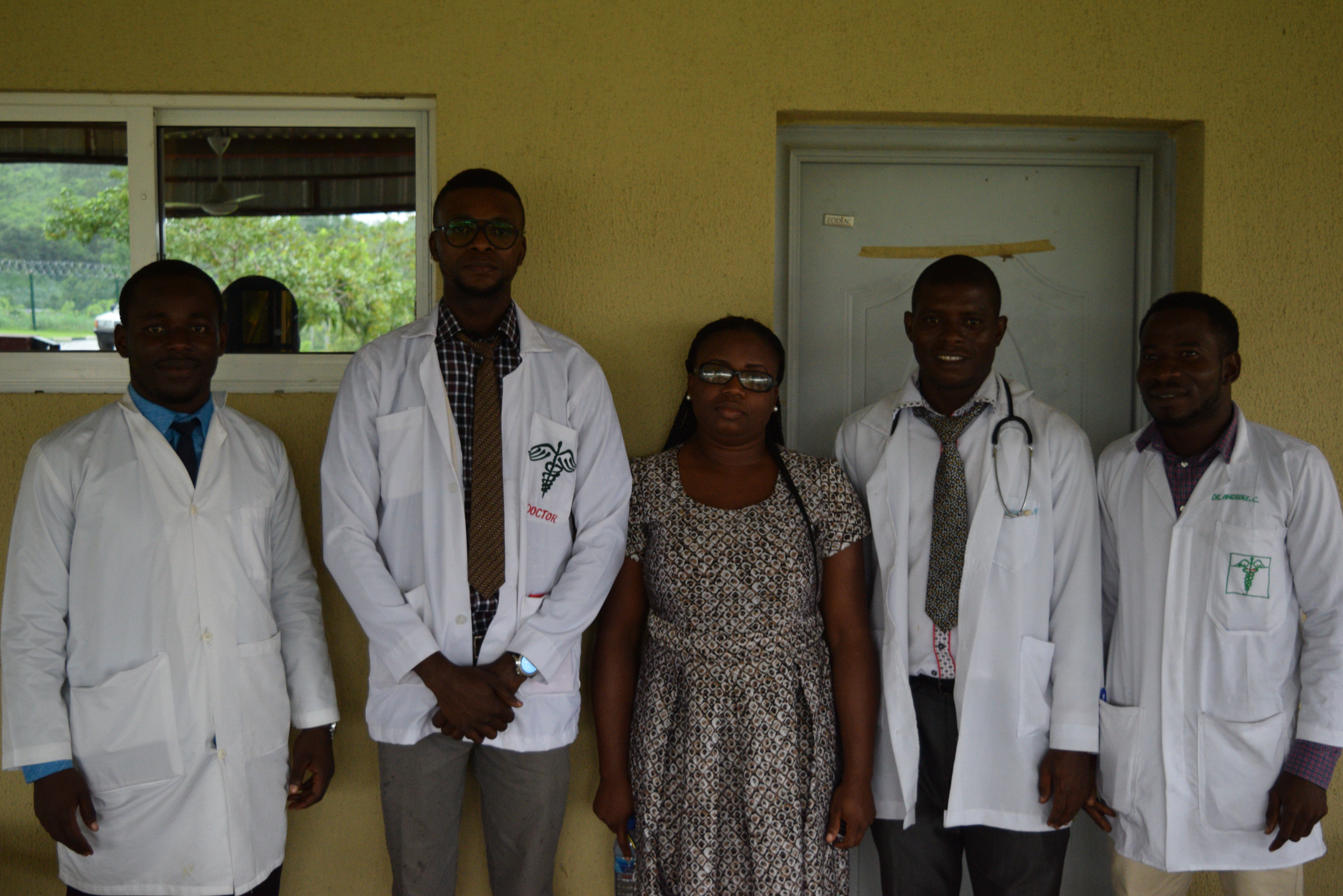 from left-Dr.Emeka Ijerema,Dr.Uche Okorie,Dr. Tochi.N,Dr. Leonard Okonkwo,Dr. Anosike Samuel from ABSUTH_that_conducted The free medical service